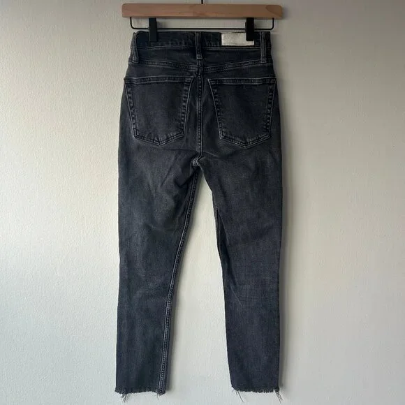 RE/DONE Originals High Rise Crop Skinny Jeans Faded Black Women's Size 25 - Picture 6 of 11
